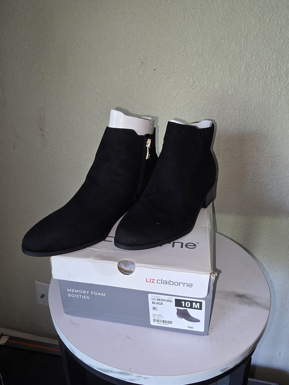 Liz Claiborne Black Suede Ankle Booties with Side Zip